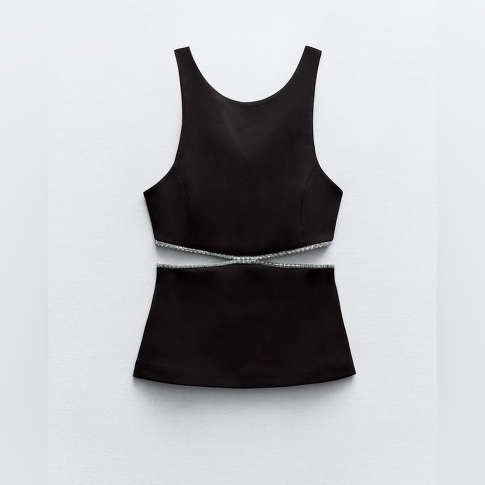Zara Black Backless Top with Silver Accents